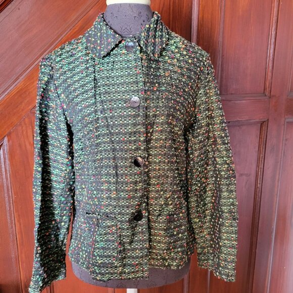 Chicos Womens Green Multicolor Textured Button-Up Jacket Size 2 - Picture 1 of 8